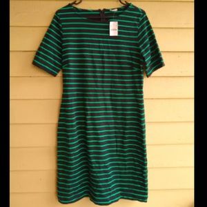 Navy & Green Striped Dress
